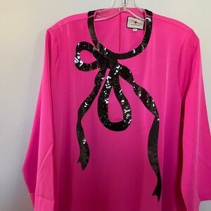 Superfun sequined bow Tucknuck bright bubble gum pink tunic style dress